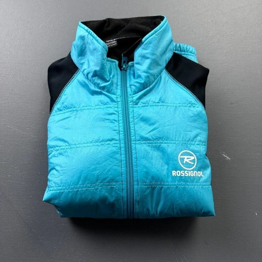 Rossignol Kids Girls 12 Blue Black Quilted Fleece Full Zip Ski Jacket Winter